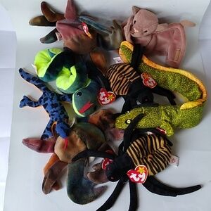 Ty Beanie Babies Bundle Tie Dye Snake Bat Spiders Crabs Eel Teenie Lizard Lot 8